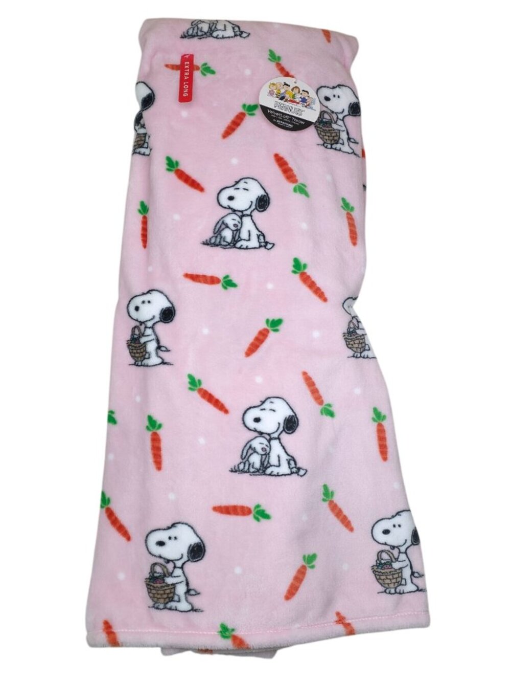 Peanuts VelvetLoft Snoopy & Carrots Plush Throw Blanket 60x70" Extra Long Pink